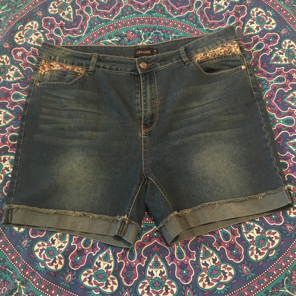 Denim and floral shorts